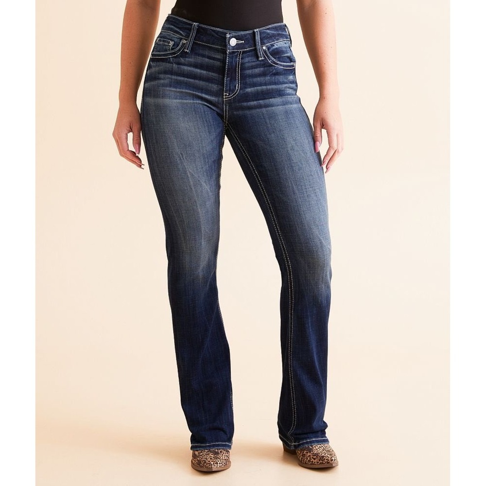 Daytrip Virgo Bootcut Jeans Dark Wash Stretch Denim Size 32X Womens Mid Rise